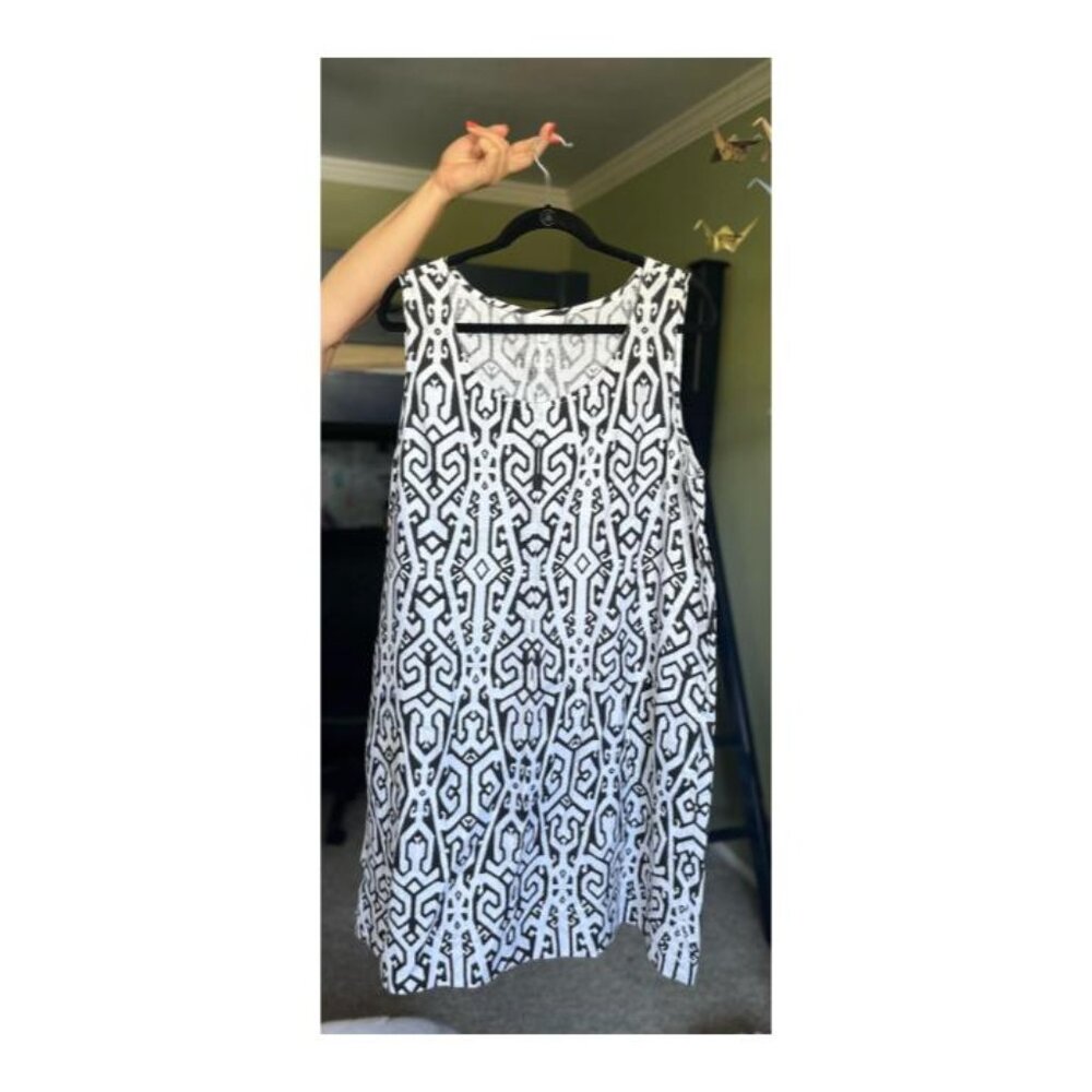 J. Jill Geometric Black & White Linen Shift Dress